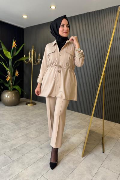 Eslem Rahat Pantolon Takım Bej