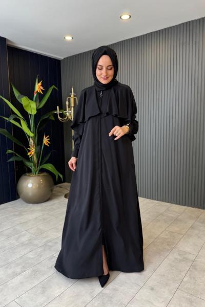 Levidor Fırfır Detaylı Ferace Siyah