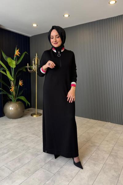 Levidor Simli Ribana Detaylı Elbise Siyah