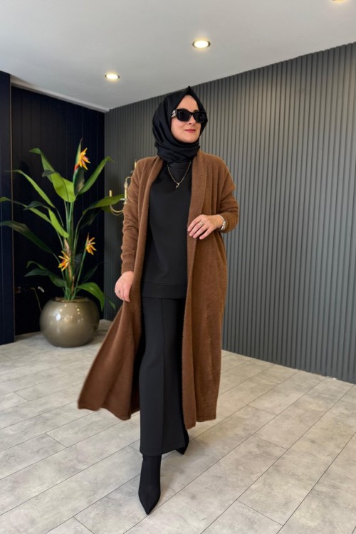 Alvina Peluş Hırka Kahve