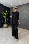 İşlemeli Pantolonlu Bambu Takım Siyah
