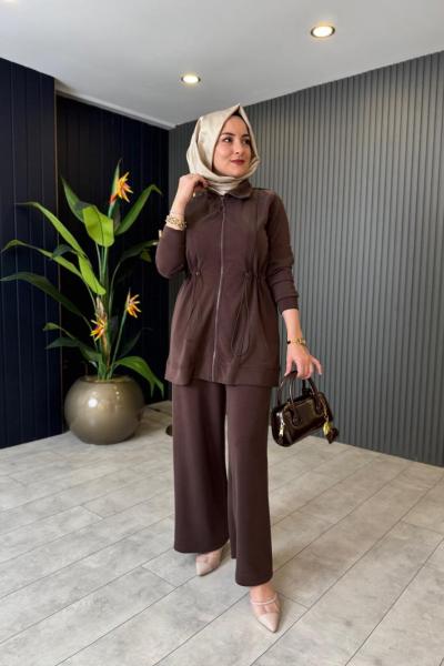 Belden Büzgülü Oysho Takım Kahve