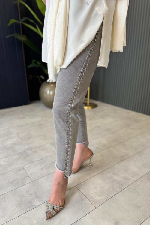 Zımba Detaylı Kot Pantolon Antrasit