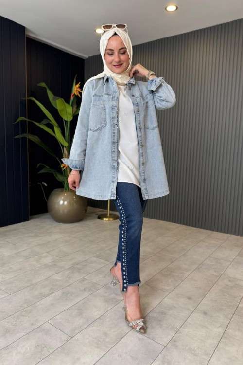 Zımba Detaylı Kot Pantolon Lacivert