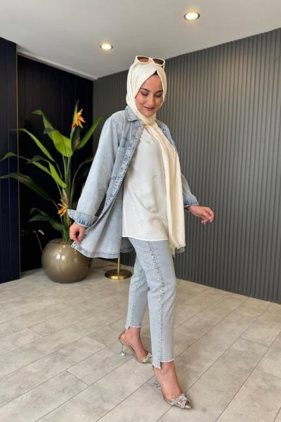 Zımba Detaylı Kot Pantolon Bebe Mavisi