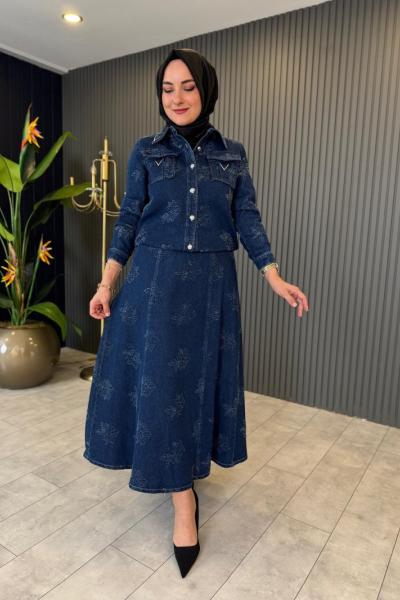 Orhan Tasarım Kot Etekli TAkım  Lacivert