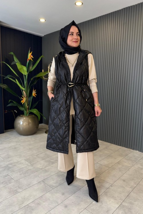 İnce Dolum Kapitone Şişme Yelek Siyah