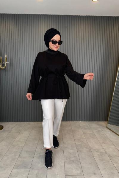 Bağlama Detaylı Basic Tunik Siyah