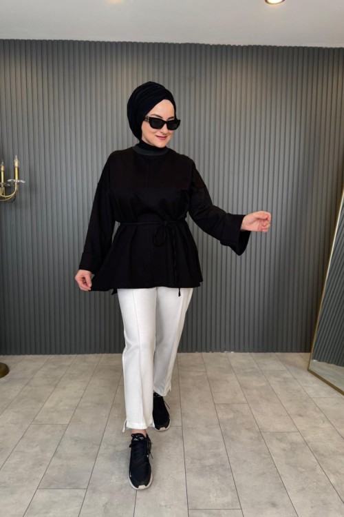 Bağlama Detaylı Basic Tunik Siyah