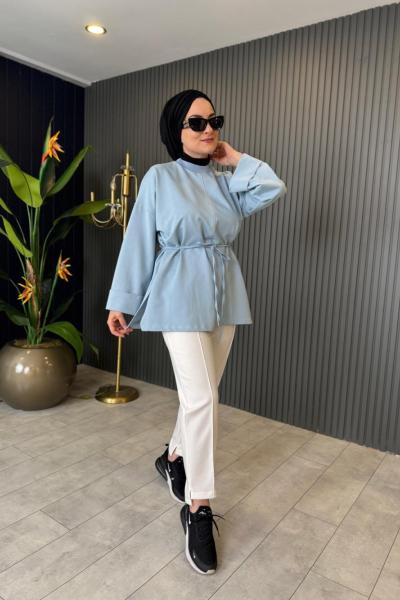 Bağlama Detaylı Basic Tunik Bebe Mavisi