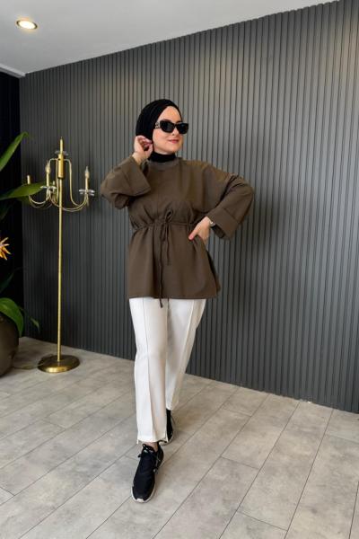 Bağlama Detaylı Basic Tunik Haki