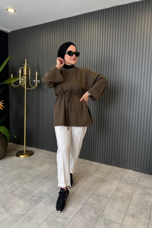 Bağlama Detaylı Basic Tunik Haki