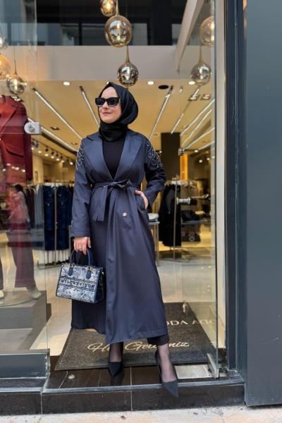Paris Işıltılı Trençkot Lacivert
