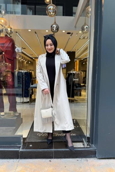 Paris Işıltılı Trençkot Bej