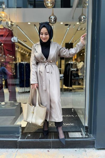 Paris Işıltılı Trençkot Vizon