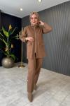 Çıt Çıt Detaylı Pantolonlu Takım Camel