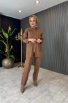 Çıt Çıt Detaylı Pantolonlu Takım Camel