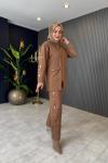Çıt Çıt Detaylı Pantolonlu Takım Camel
