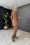 Çıt Çıt Detaylı Pantolonlu Takım Camel