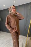Çıt Çıt Detaylı Pantolonlu Takım Camel