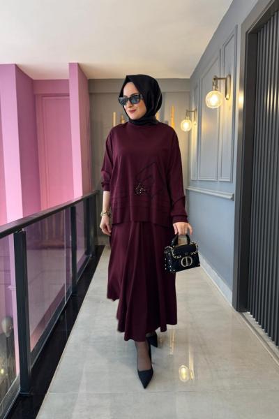 Luna Verev Etekli Takım Mürdüm