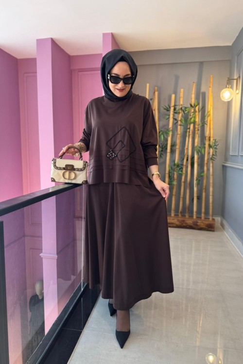 Luna Verev Etekli Takım Kahve