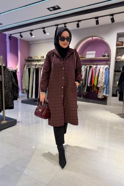 Kolları Lastikli Kapüşonlu Kap Bordo