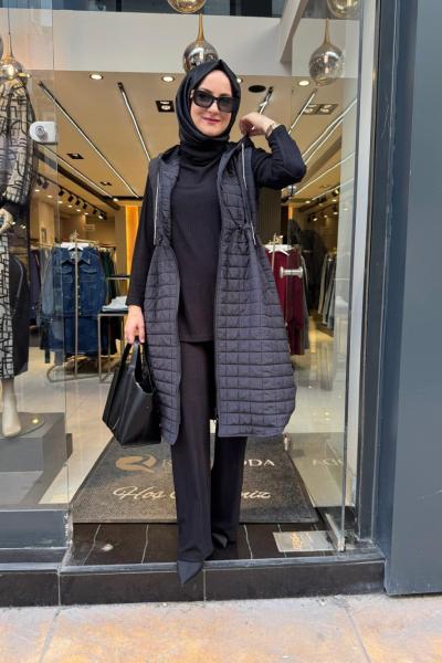 Belden Büzgülü Yelek Siyah