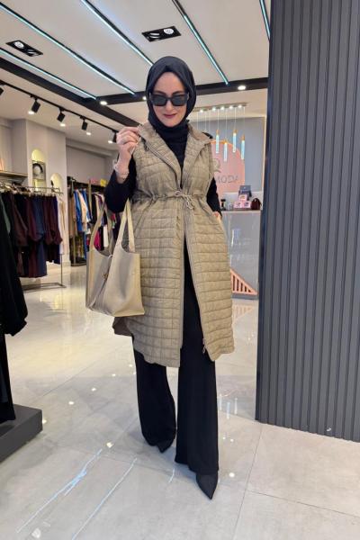 Belden Büzgülü Yelek Camel