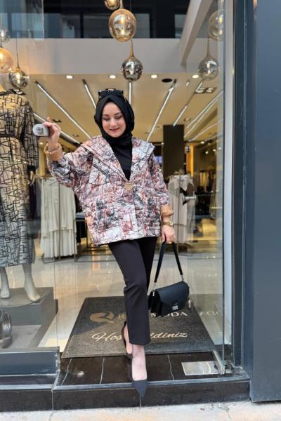 Oversize Çok Renkli Kap Kahve