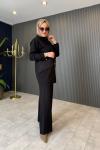 Önden Fermuarlı Pantolonlu Takım Siyah