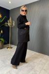 Önden Fermuarlı Pantolonlu Takım Siyah
