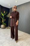 Önden Fermuarlı Pantolonlu Takım Kahverengi
