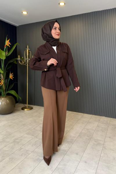 Nervürlü Kemersiz Çelik Pnatolon Vizon