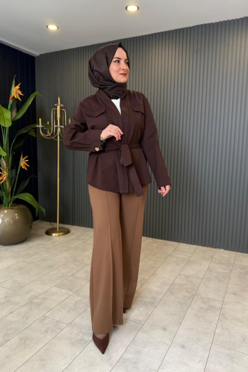 Nervürlü Kemersiz Çelik Pnatolon Vizon