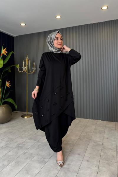 Luna Ön Anvelop Detaylı Pantolon Takım Siyah