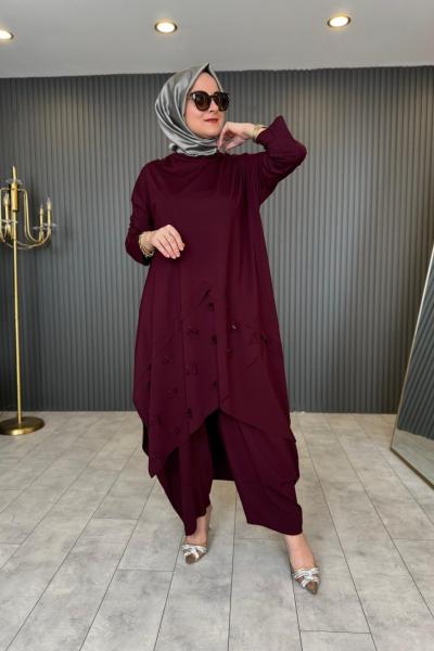 Luna Ön Anvelop Detaylı Pantolon Takım Mürdüm