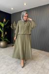 Tuniği Boncuk İşlemeli Etekli Takım Haki