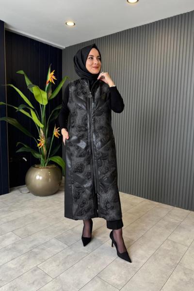 Orhan Jakar Detaylı Deri yelek Siyah-Gri