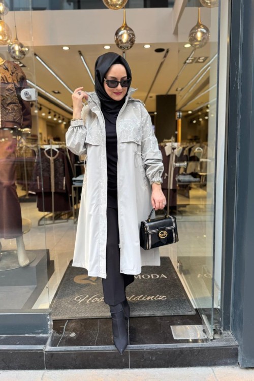 Varaklı Bel Büzgülü Mont Taş Rengi