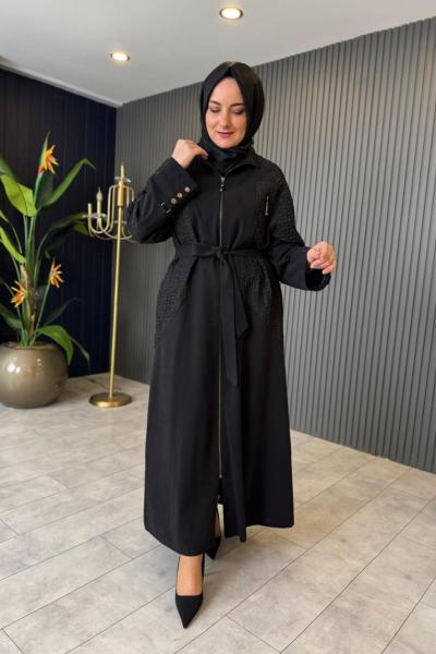 Fermuar Detaylı Tasarım Kap Siyah