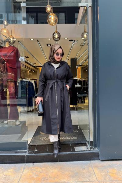 Biye Detaylı Fermuarlı Dubai Garnili Kap Siyah