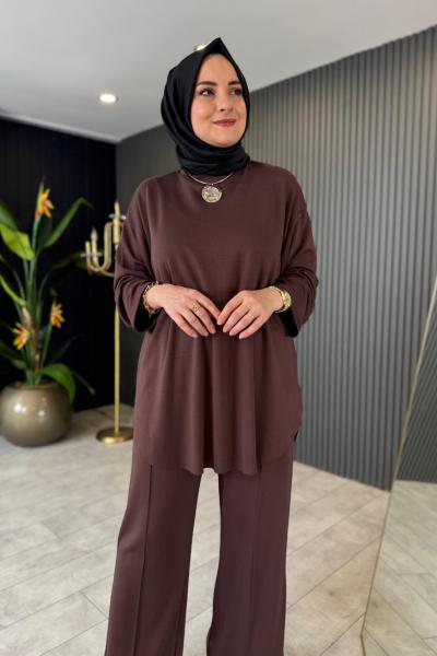 Hüma Rahat Pantolon Takım Kahverengi