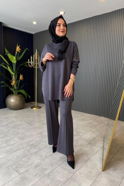 Hüma Rahat Pantolon Takım Gri