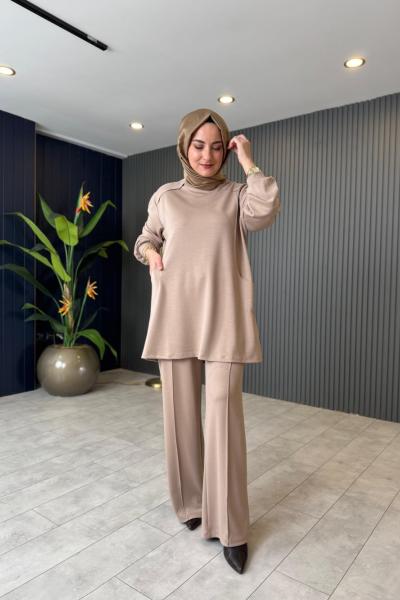 Vildane Pantolonlu Rahat Takım Bej