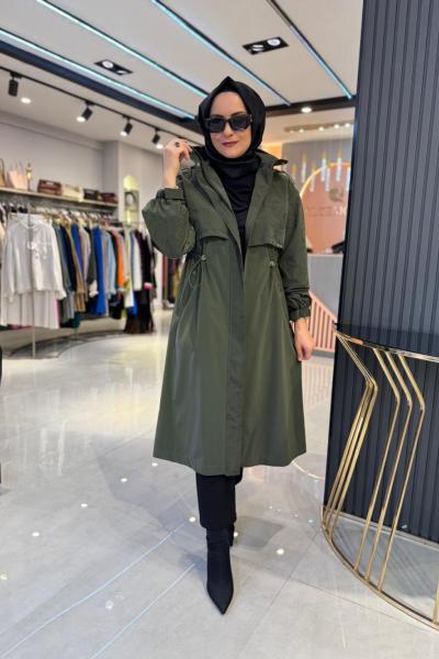 Varaklı Bel Büzgülü Mont Haki