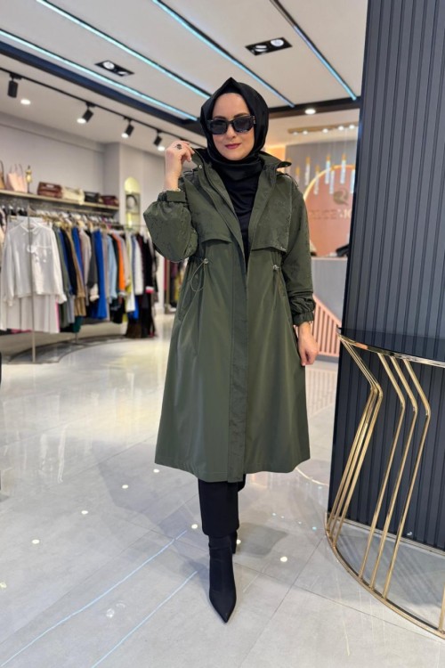 Varaklı Bel Büzgülü Mont Haki