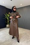 Leopar Ve Deri Detaylı Etekli Takım Acıkahve