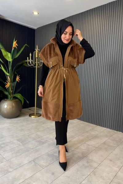 Kürklü Paraşüt Yelek Kahve