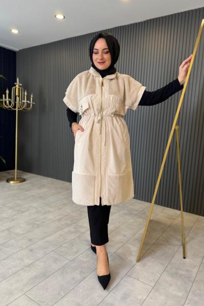 Kürklü Paraşüt Yelek Bej